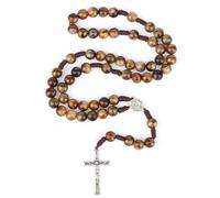 EZVFIRPDFZ Chapelet catholique de 10 mm, chapelet catholique en agate de 44 cm pour femme/homme, chapelet tressé à la main avec croix Curcifix et médaille Marie (marron)