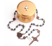 EZVFIRPDFZ Chapelet catholique de Saint Benoît avec pierre hématite noire de 6 mm avec boîte en titane et croix en métal pour homme et femme