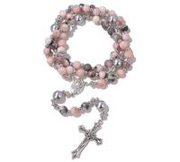 EZVFIRPDFZ Chapelet catholique de Saint Benoît en perles d'hématite, collier avec pendentif en forme de croix pour homme, chapelet de méditation de prière, médailles, obsidienne, bracelet religieux (F