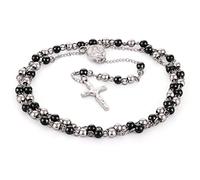 EZVFIRPDFZ Chapelet catholique en acier inoxydable avec perles de 6 mm et crucifix - 81,3 cm