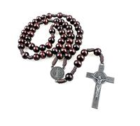 EZVFIRPDFZ Chapelet catholique en bois rouge de 10 mm pour homme avec croix rouge, emballage cadeau, est un chapelet idéal pour les hommes et les femmes pour prier et méditer