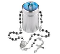 EZVFIRPDFZ Chapelet catholique en hématite noire de 6 mm avec perles miraculeuses, Lourdes, Guadalupe, Saint Michel, cœur effrayé, avec boîte cadeau en métal pour homme et femme