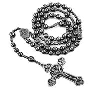EZVFIRPDFZ Chapelet catholique en hématite pour homme et femme, chapelet pour homme avec médaille de la Vierge Marie