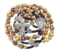 EZVFIRPDFZ Chapelet catholique Notre Dame de Grace pour homme en bois d'olivier - Crucifix de la Trinité - Fait à la main - Cadeau religieux - Pochette chapelet et carte de prière