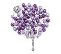 EZVFIRPDFZ Chapelet catholique pour femme - Collier de perles en verre avec médaille de Saint Benoît et crucifix - Cadeau avec pochette