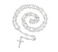 EZVFIRPDFZ Chapelet catholique pour femme - Collier de perles en verre avec médaille de Saint Benoît et crucifix - Cadeau avec pochette