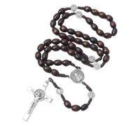 EZVFIRPDFZ Chapelet catholique pour homme, chapelet catholique en bois, chapelet en bois massif fait à la main avec médaille et crucifix en métal, pour homme