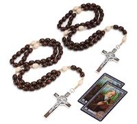 EZVFIRPDFZ Chapelet catholique pour homme et femme, 2 chapelets orthodoxes avec carte de prière de Saint Benoît, chapelet en bois fait à la main, cadeau catholique, mexicain, 2 Pack
