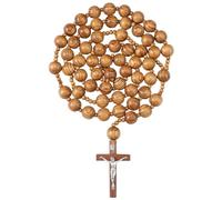 EZVFIRPDFZ Chapelet catholique sanctifié fait à la main avec chaîne en bois naturel et croix de Jésus XL - Grand chapelet chrétien - 106,7 cm