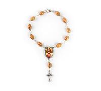 EZVFIRPDFZ Chapelet de poche en bois d'olivier avec crucifix et fermoir - Médaille de la Vierge Marie et Jésus - Pour rétroviseur de voiture - Accessoire religieux pour rétroviseur de voiture