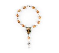 EZVFIRPDFZ Chapelet de poche en bois d'olivier avec crucifix et fermoir - Médaille de la Vierge Marie et Jésus - Pour rétroviseur de voiture - Accessoire religieux pour rétroviseur de voiture