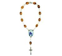 EZVFIRPDFZ Chapelet de poche en bois d'olivier avec crucifix et fermoir - Médaille de la Vierge Marie et Jésus - Pour rétroviseur de voiture - Accessoire religieux pour rétroviseur de voiture