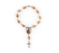 EZVFIRPDFZ Chapelet de poche en bois d'olivier avec crucifix et fermoir - Médaille de la Vierge Marie et Jésus - Pour rétroviseur de voiture - Accessoire religieux pour rétroviseur de voiture
