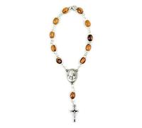 EZVFIRPDFZ Chapelet de poche en bois d'olivier avec crucifix et fermoir - Médaille de la Vierge Marie et Jésus - Pour rétroviseur de voiture - Accessoire religieux pour rétroviseur de voiture