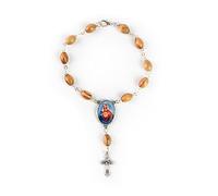 EZVFIRPDFZ Chapelet de poche en bois d'olivier avec crucifix et fermoir - Médaille de la Vierge Marie et Jésus - Pour rétroviseur de voiture - Accessoire religieux pour rétroviseur de voiture