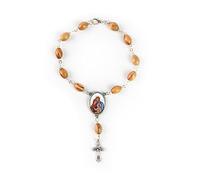 EZVFIRPDFZ Chapelet de poche en bois d'olivier avec crucifix et fermoir - Médaille de la Vierge Marie et Jésus - Pour rétroviseur de voiture - Accessoire religieux pour rétroviseur de voiture