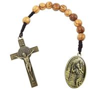EZVFIRPDFZ Chapelet de poche pour prière de Saint Christophe - 10 mm - Perles en bois d'olivier - Chapelet en bois d'olivier - Fait à la main - Chapelet catholique en lin - Chapelet en lin