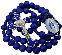 EZVFIRPDFZ Chapelet de prière catholique bleu foncé avec crucifix de Saint Benoît Médaille Notre Dame de Grâce