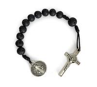 EZVFIRPDFZ Chapelet de prière catholique de poche pour Saint Benoît, perles de lave noires San Benito Tenner, style ouvert d'une décennie