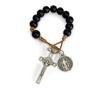 EZVFIRPDFZ Chapelet de prière catholique de poche pour Saint Benoît - Perles noires - Chapelet ouvert d'une décennie