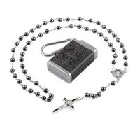 EZVFIRPDFZ Chapelet de Saint Benoît avec hématite et perles en pierre noire, 6 mm, boîte cadeau en métal, collier avec croix