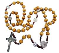 EZVFIRPDFZ Chapelet de Saint Benoît avec perles en bois d'olivier et crucifix en métal et carte de prière incluse