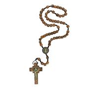 EZVFIRPDFZ Chapelet de Saint Benoît avec perles en bois pour homme et femme avec crucifix de St Benito et médaille. Fabriqué au Brésil