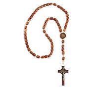 EZVFIRPDFZ Chapelet de Saint Benoît avec perles en bois pour homme et femme avec crucifix de St Benito et médaille. Fabriqué au Brésil