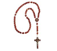 EZVFIRPDFZ Chapelet de Saint Benoît avec perles en bois pour homme et femme avec crucifix de St Benito et médaille. Fabriqué au Brésil