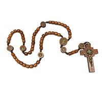 EZVFIRPDFZ Chapelet de Saint Benoît avec perles en bois pour homme et femme avec crucifix de St Benito et médaille. Fabriqué au Brésil