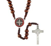 EZVFIRPDFZ Chapelet de Saint Benoît, chapelet en bois avec crucifix et médaille, chapelet fait à la main, idée catholique, 30,5 cm