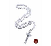 EZVFIRPDFZ Chapelet de Saint Benoît en bois normal avec perles de 10 mm de couleur blanche Longueur 40 cm