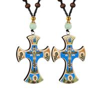 EZVFIRPDFZ Chapelet en bois avec pendentif croix pour homme - Prière orthodoxe orientale - Collier avec pendentif Jésus