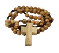 EZVFIRPDFZ Chapelet en bois d'olivier certifié - Prière catholique en bois d'olivier - Prière chrétienne en bois dans une pochette en coton et un certificat d'authenticité pour homme et femme