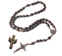 EZVFIRPDFZ Chapelet en bois fait à la main, chapelet catholique, pendentif crucifix, cadeau de communion pour homme et femme, cadeau de baptême, chapelet de couleur unie pour mère, grand-mère