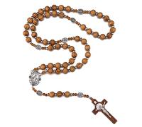 EZVFIRPDFZ Chapelet en bois fait à la main pour homme, chapelet de perles en bois avec médaille miraculeuse crucifix de Saint Benoît