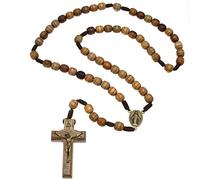 EZVFIRPDFZ Chapelet en bois massif fait main Noyer brésilien avec médaillon Madonna Pochette cadeau en velours incluse