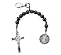 EZVFIRPDFZ Chapelet en bois noir d'une décennie - Médaille de Saint Benoît - Étiquette religieuse pour sac à dos - 22,9 cm