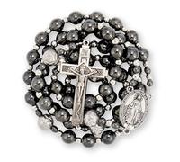 EZVFIRPDFZ Chapelet en hématite avec perles en pierre noire et perles en métal - Médaille miraculeuse et chapelet croix pour homme et femme NS