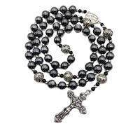 EZVFIRPDFZ Chapelet en hématite avec perles en pierre noire et perles en métal - Médaille miraculeuse et chapelet croix pour homme et femme NS