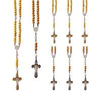 EZVFIRPDFZ Chapelet en perles de bois - Médaille de Saint Benoît et crucifix catholique - Chapelet de prière fait à la main - 6 pièces
