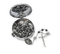 EZVFIRPDFZ Chapelet St Michel - Collier de perles en hématite et perles en métal - Médaille d'archange et croix - Avec boîte cadeau en métal