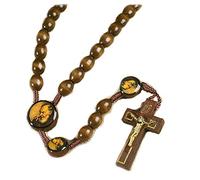 EZVFIRPDFZ Chapelet St Padre Pio Pietrelcina avec perles en bois 10 mm et carte de prière 48,3 cm