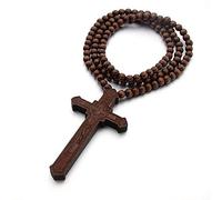 EZVFIRPDFZ Collier avec croix en bois pour homme et femme - Grand pendentif Jésus crucifix en bois naturel naturel - Collier religieux chrétien de prière chrétienne - Bijoux de baptême - Cadeau de
