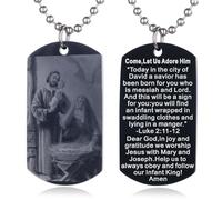 EZVFIRPDFZ Collier avec plaque d'identité pour baptême, sainte Bible, gravure catholique, communion, confirmation, rite, Let Us Adore Him