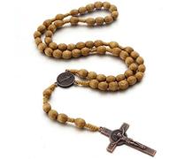 EZVFIRPDFZ Collier chapelet en bois avec pendentif crucifix catholique - Bijou religieux - Traitement durable