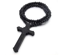 EZVFIRPDFZ Collier chapelet Hip-Hop en bois naturel avec pendentif en forme de croix de 8 mm pour homme et femme