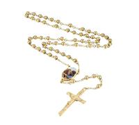 EZVFIRPDFZ Collier chapelet personnalisé pour femme et homme avec pendentif chrétien Vierge Marie avec crucifix gravé en acier inoxydable Chapelet catholique Chaîne Cercle Perles de prière
