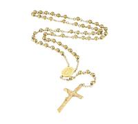 EZVFIRPDFZ Collier chapelet personnalisé pour femme et homme avec pendentif chrétien Vierge Marie avec crucifix gravé en acier inoxydable Chapelet catholique Chaîne Cercle Perles de prière