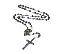 EZVFIRPDFZ Collier chapelet personnalisé pour femme et homme avec pendentif chrétien Vierge Marie avec crucifix gravé en acier inoxydable Chapelet catholique Chaîne Cercle Perles de prière